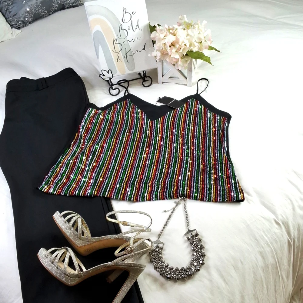Sequin Women's Camisole Concert Elegant Wear Metallic Resortwear Vacation - Picture 14 of 14